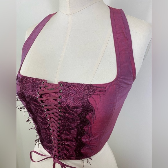 100% DUPIONI SILK LACE UP FRONT CORSET VEST! - Picture 4 of 10